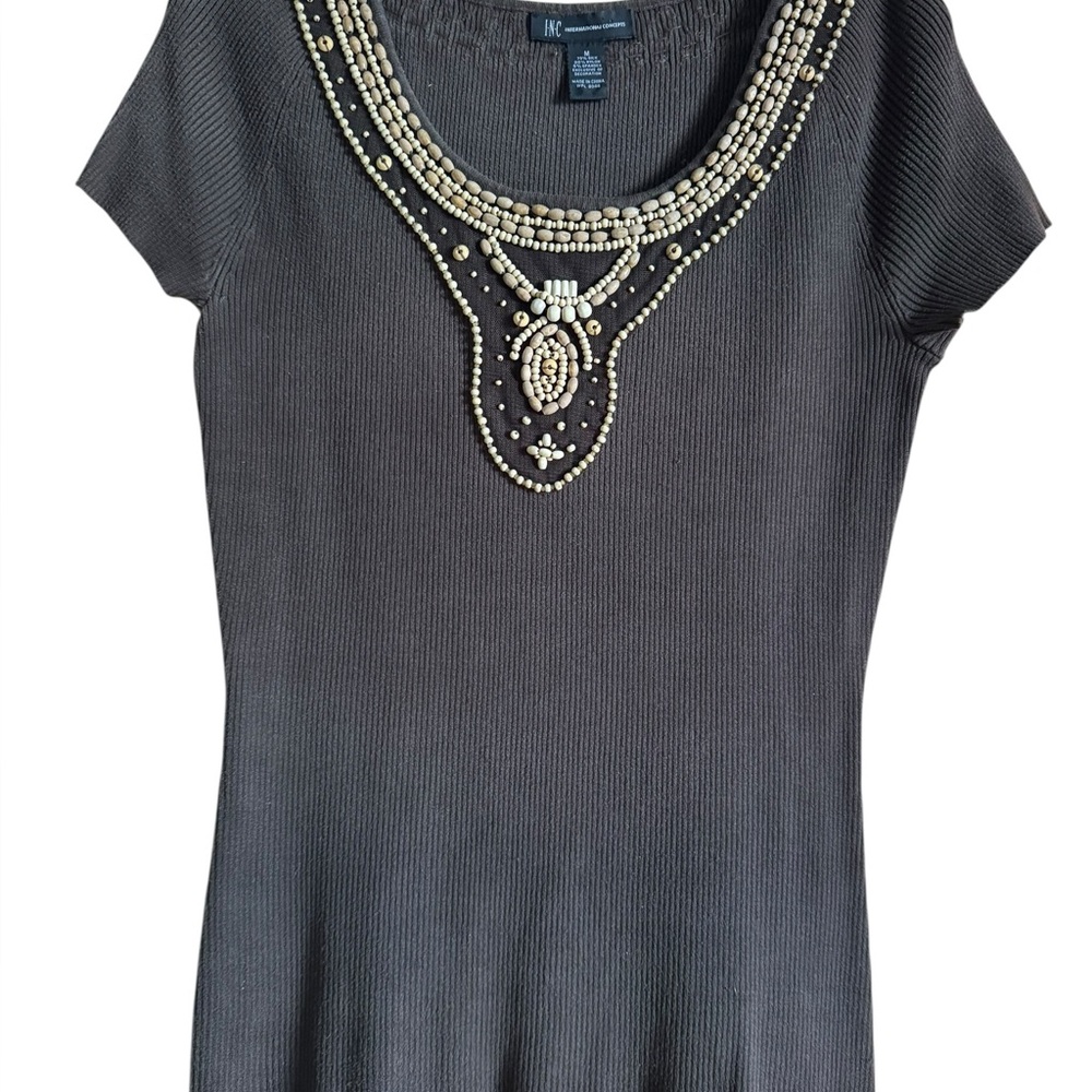 INC International Concepts Brown Beaded Top